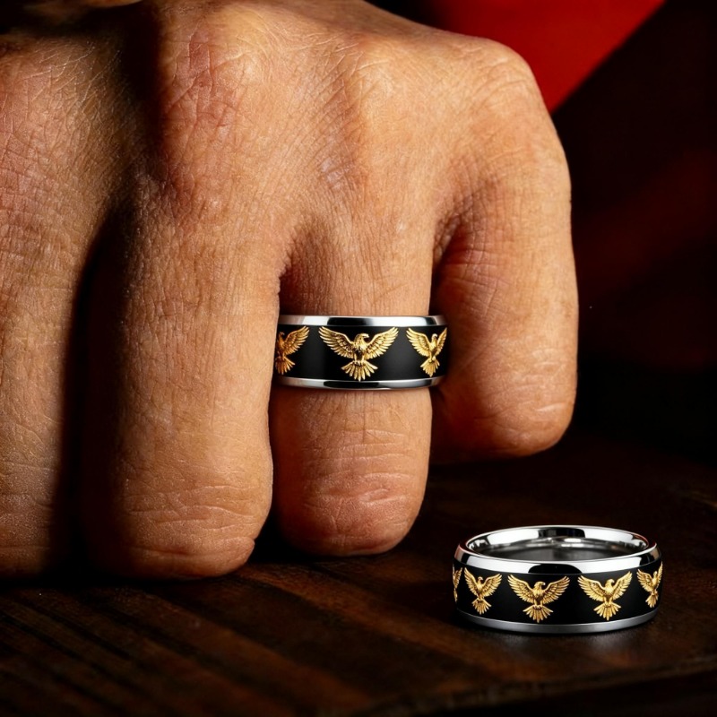 Men's Golden-tone Stainless Steel Soaring Eagle Ring